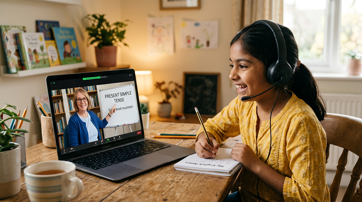 Student in an online English lesson